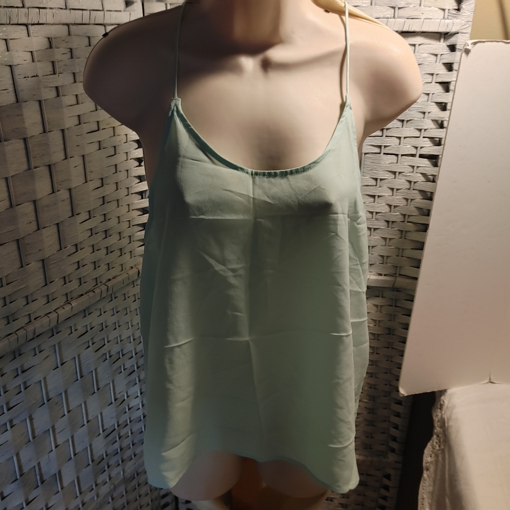 Sheer H&M Green Top Spagetti Straps Size 14 Womens Top
